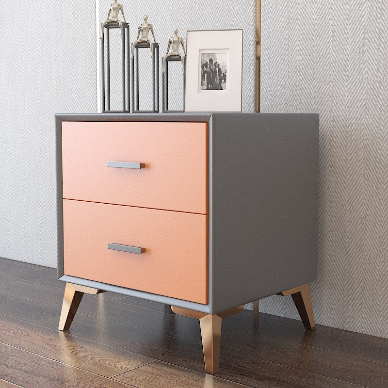 Rectangular Two Drawer Nightstand Modern Night Table with Metal Legs