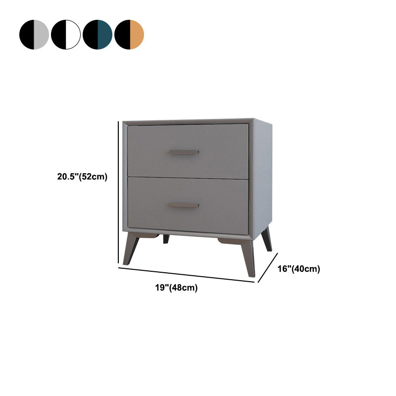 Rectangular Two Drawer Nightstand Modern Night Table with Metal Legs