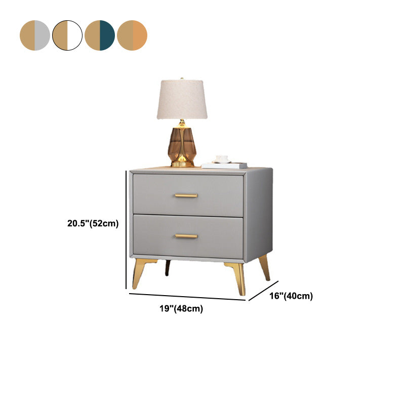 Rectangular Two Drawer Nightstand Modern Night Table with Metal Legs