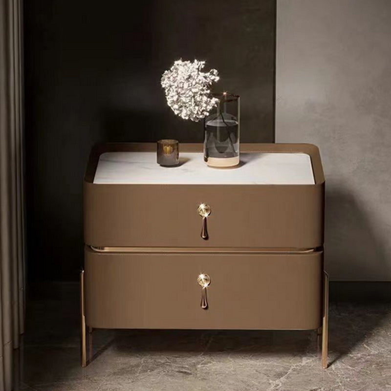 Leather Nightstand with 4 Legs Glam Night Table with Drawers