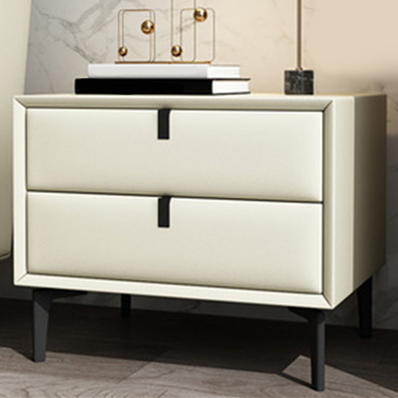 Leather Top Nightstand with Drawers Glam Night Table with 4 Legs