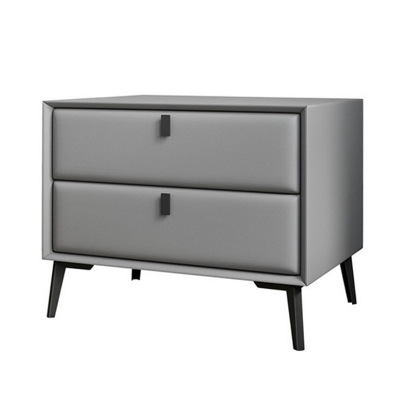 Leather Top Nightstand with Drawers Glam Night Table with 4 Legs