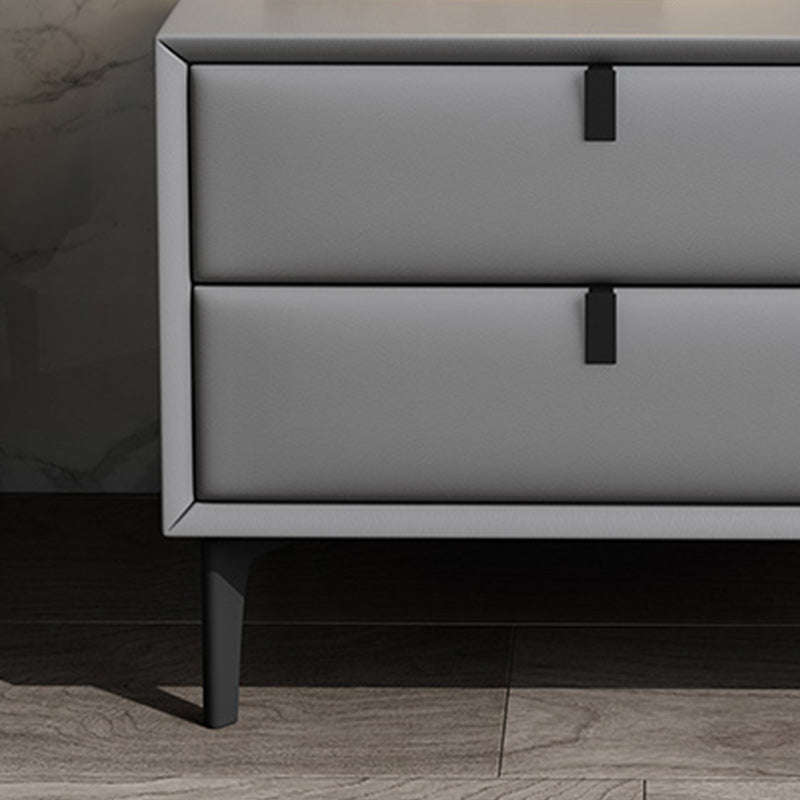 Leather Top Nightstand with Drawers Glam Night Table with 4 Legs