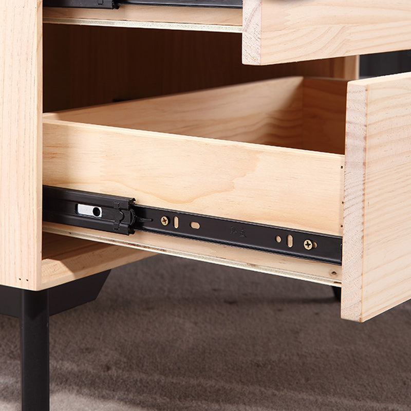 Leather Top Nightstand with Drawers Glam Night Table with 4 Legs