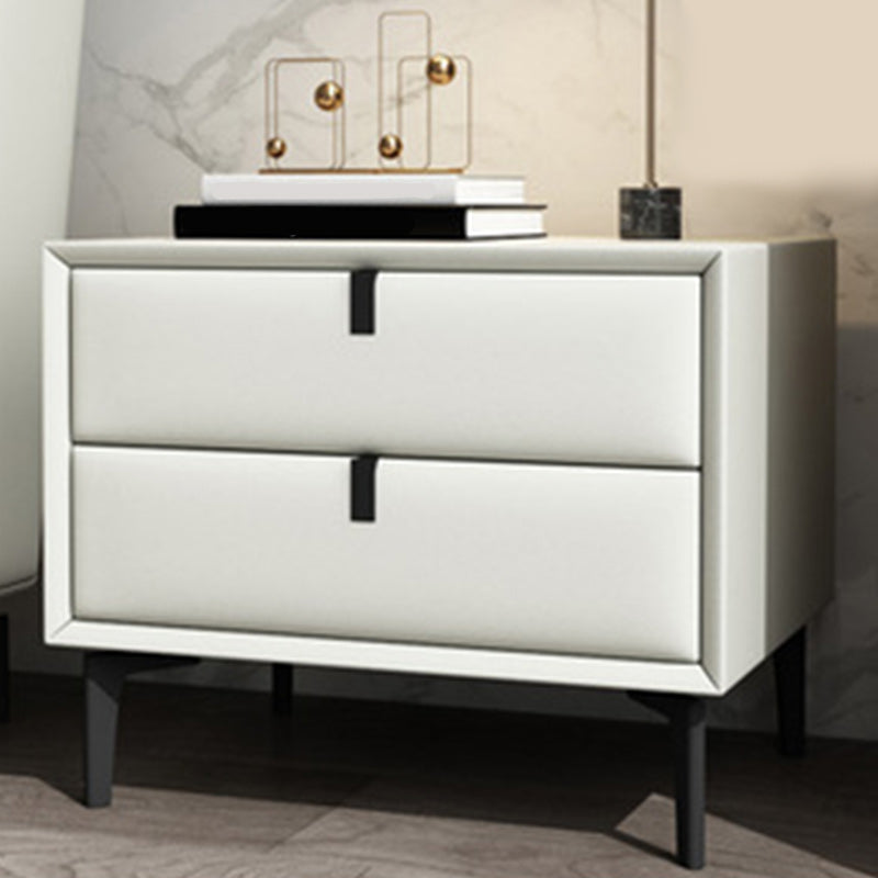 Leather Top Nightstand with Drawers Glam Night Table with 4 Legs