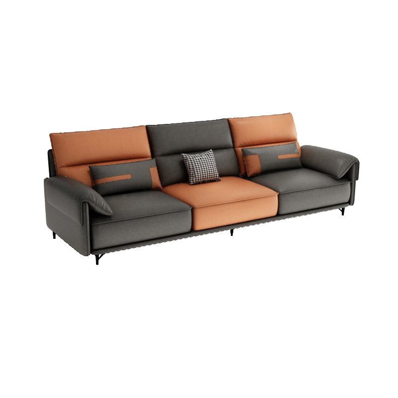 Pillow Arms Contemporary Sofa Faux Leather Living Room Solid Wood Sofa