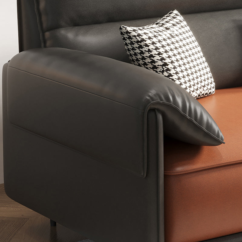 Pillow Arms Contemporary Sofa Faux Leather Living Room Solid Wood Sofa