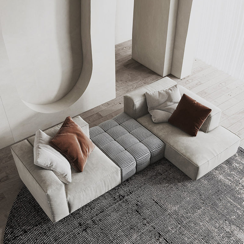 Square Arm Modern Cushion Back Velvet Living Room Sofa & Chaise