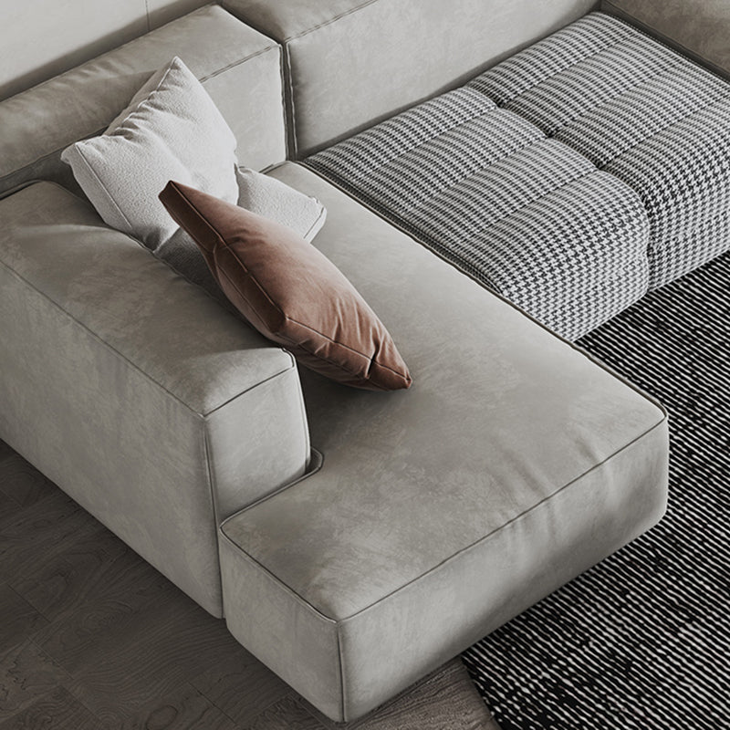 Square Arm Modern Cushion Back Velvet Living Room Sofa & Chaise