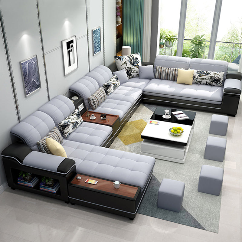 Pillow Top Arm Sofa Modular Faux Leather/Linen U-Shaped Furniture Sectionals