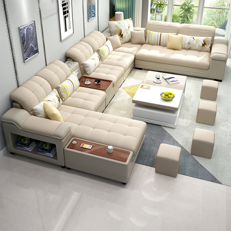 Pillow Top Arm Sofa Modular Faux Leather/Linen U-Shaped Furniture Sectionals