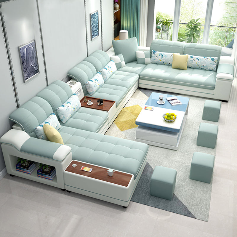 Pillow Top Arm Sofa Modular Faux Leather/Linen U-Shaped Furniture Sectionals