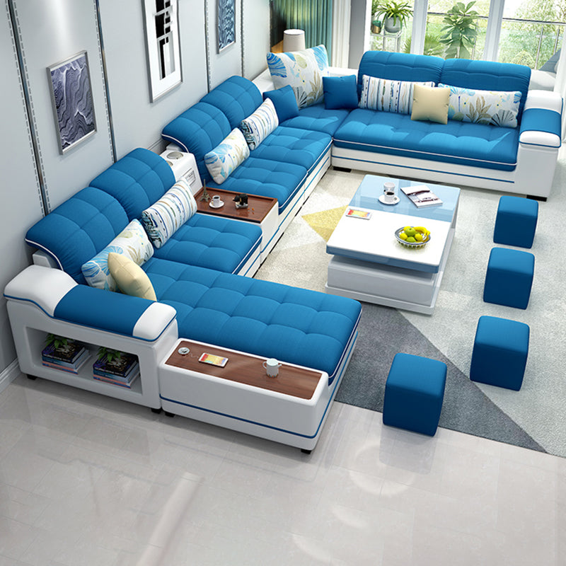 Pillow Top Arm Sofa Modular Faux Leather/Linen U-Shaped Furniture Sectionals