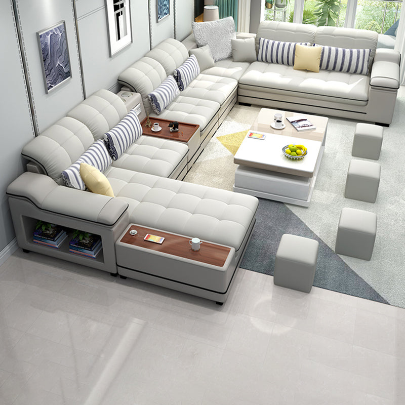 Pillow Top Arm Sofa Modular Faux Leather/Linen U-Shaped Furniture Sectionals