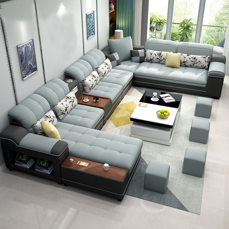 Pillow Top Arm Sofa Modular Faux Leather/Linen U-Shaped Furniture Sectionals