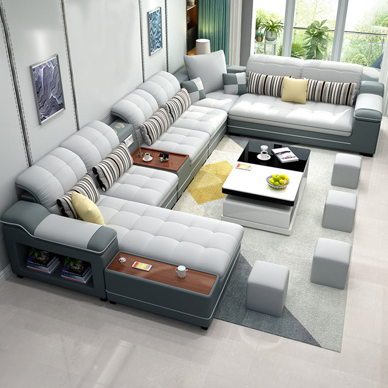 Pillow Top Arm Sofa Modular Faux Leather/Linen U-Shaped Furniture Sectionals