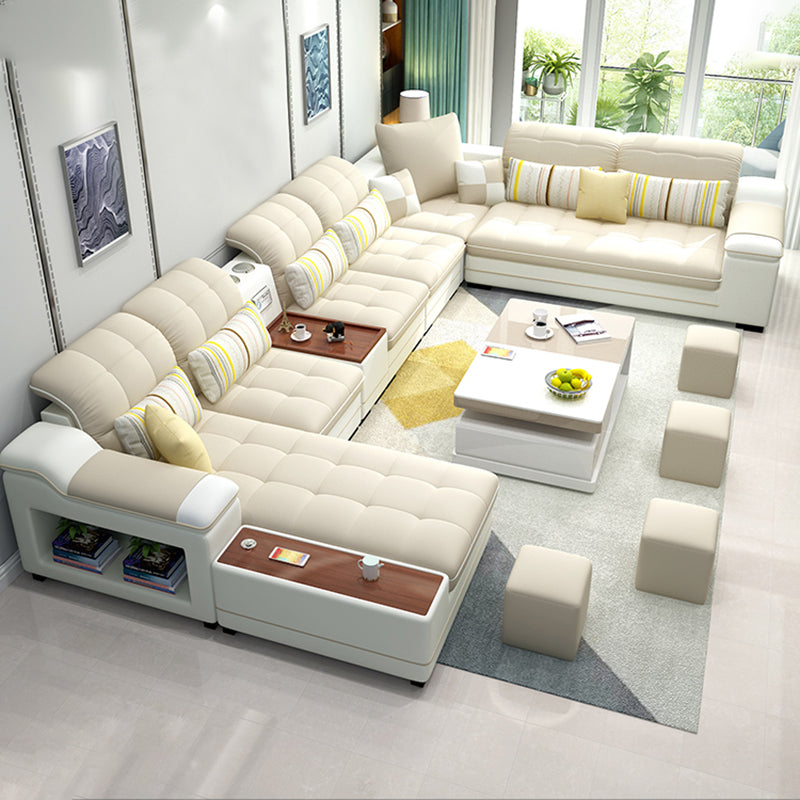 Pillow Top Arm Sofa Modular Faux Leather/Linen U-Shaped Furniture Sectionals