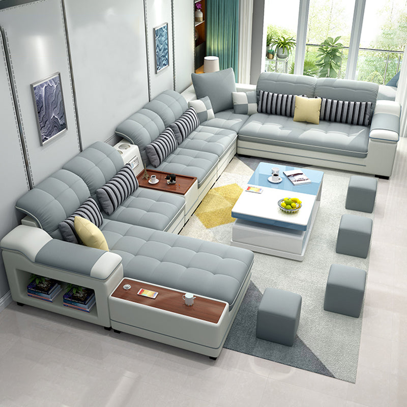 Pillow Top Arm Sofa Modular Faux Leather/Linen U-Shaped Furniture Sectionals