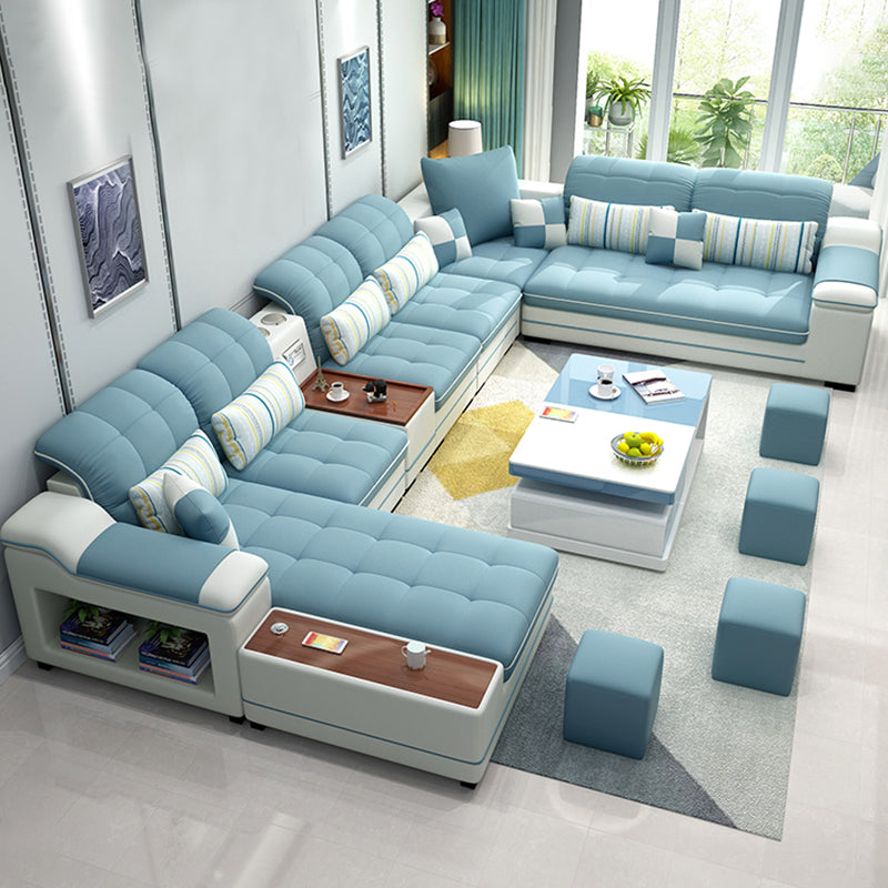 Pillow Top Arm Sofa Modular Faux Leather/Linen U-Shaped Furniture Sectionals