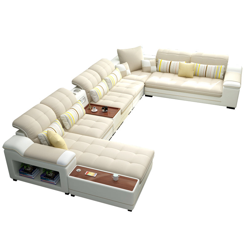 Pillow Top Arm Sofa Modular Faux Leather/Linen U-Shaped Furniture Sectionals