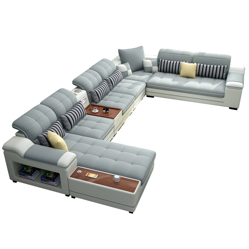 Pillow Top Arm Sofa Modular Faux Leather/Linen U-Shaped Furniture Sectionals