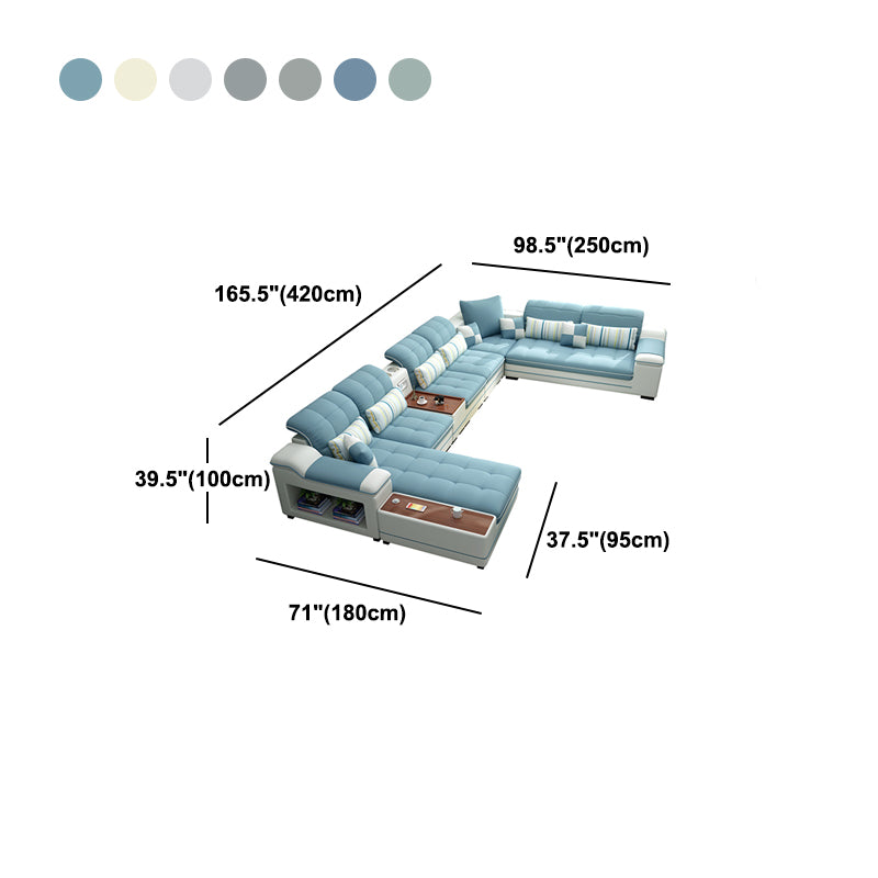 Pillow Top Arm Sofa Modular Faux Leather/Linen U-Shaped Furniture Sectionals