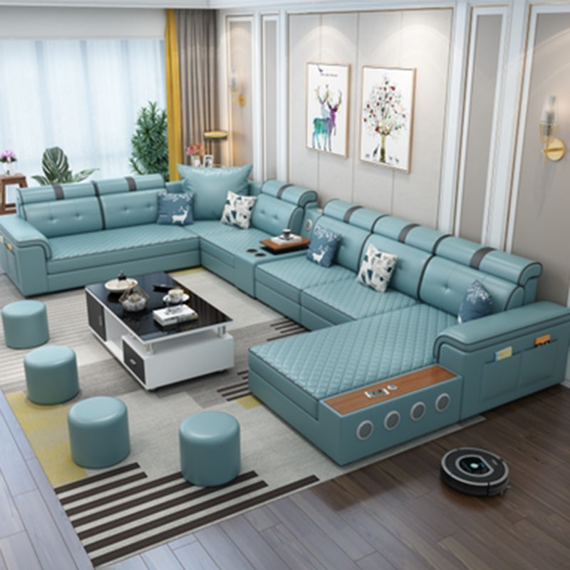 Modern Faux Leather Sofa Stain-Resistant Pillow Top Arm Furniture Sectionals