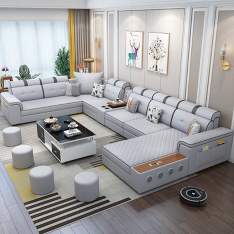 Modern Faux Leather Sofa Stain-Resistant Pillow Top Arm Furniture Sectionals