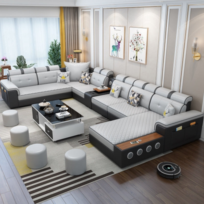 Modern Faux Leather Sofa Stain-Resistant Pillow Top Arm Furniture Sectionals