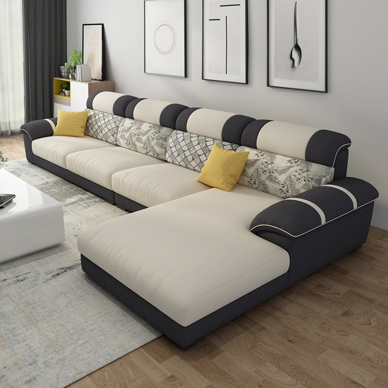 Cushion Back Contemporary Chaise Cotton 4-Seater Modular Sofa