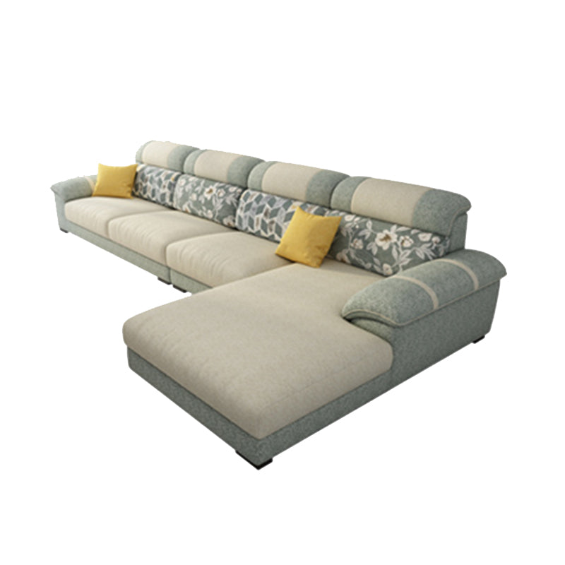 Cushion Back Contemporary Chaise Cotton 4-Seater Modular Sofa