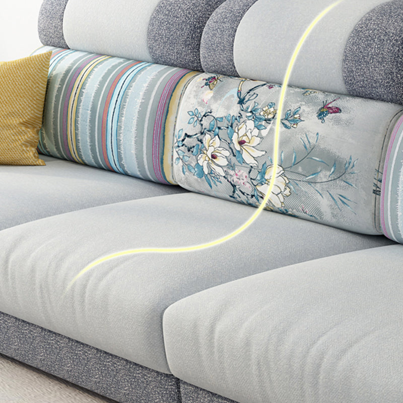 Cushion Back Contemporary Chaise Cotton 4-Seater Modular Sofa