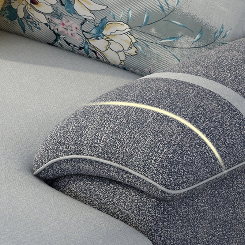 Cushion Back Contemporary Chaise Cotton 4-Seater Modular Sofa