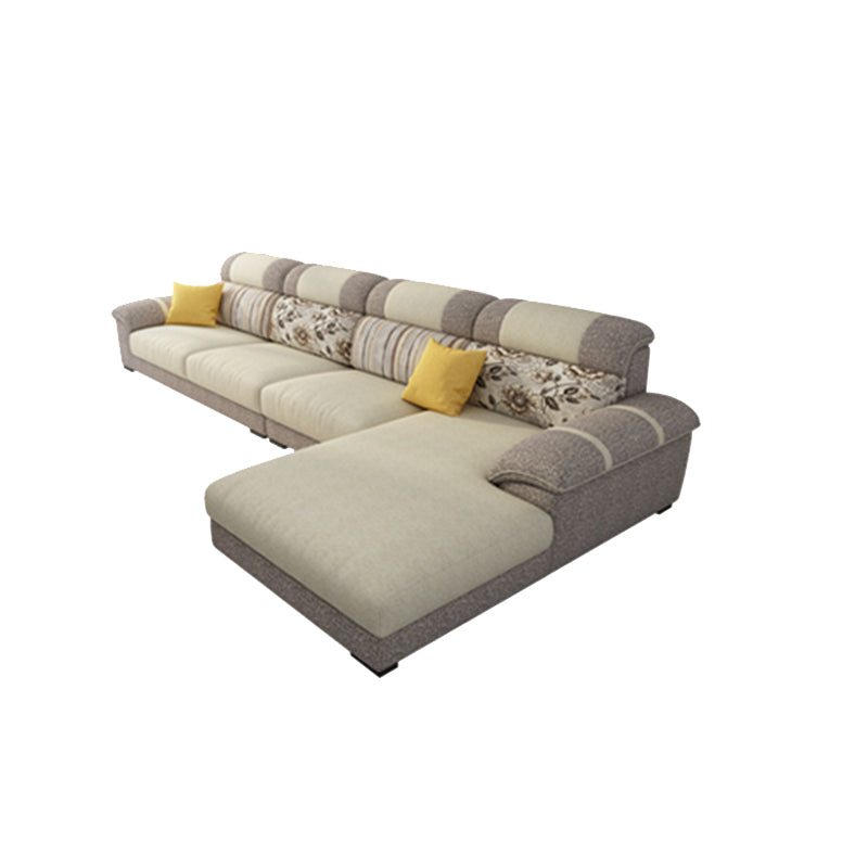 Cushion Back Contemporary Chaise Cotton 4-Seater Modular Sofa