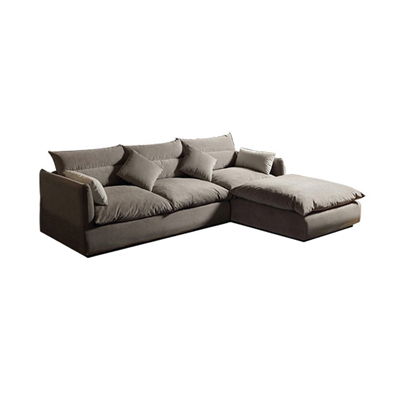 Square Arm Light-grey Contemporary Velvet L-Shape Sofa for Living Room