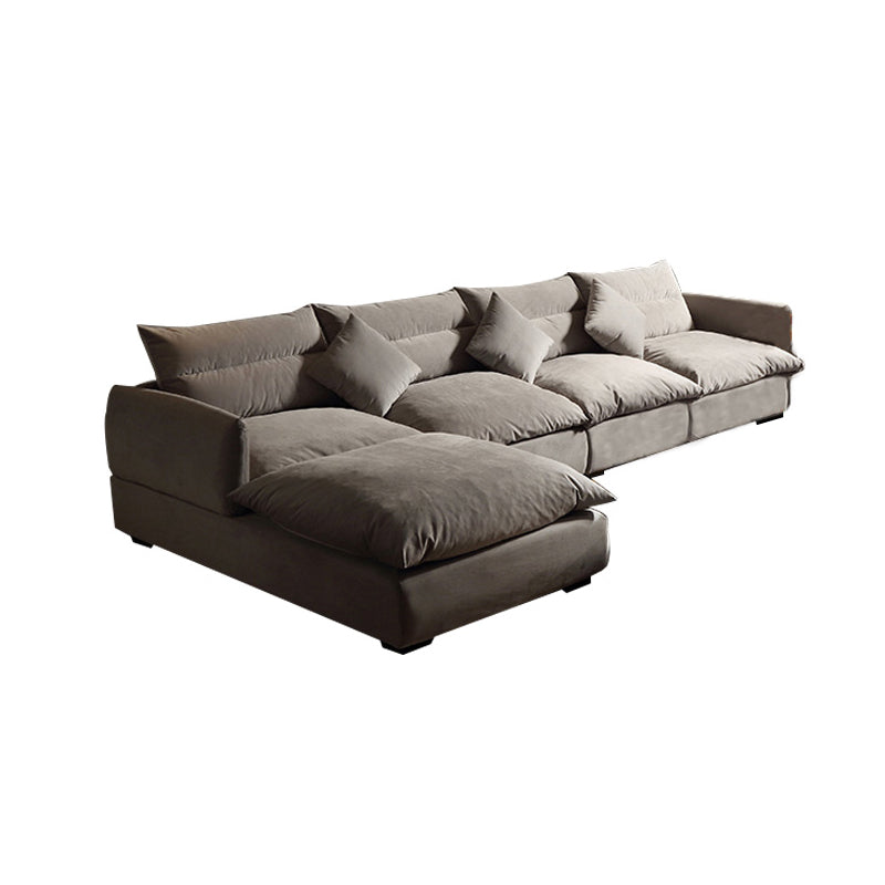Square Arm Light-grey Contemporary Velvet L-Shape Sofa for Living Room