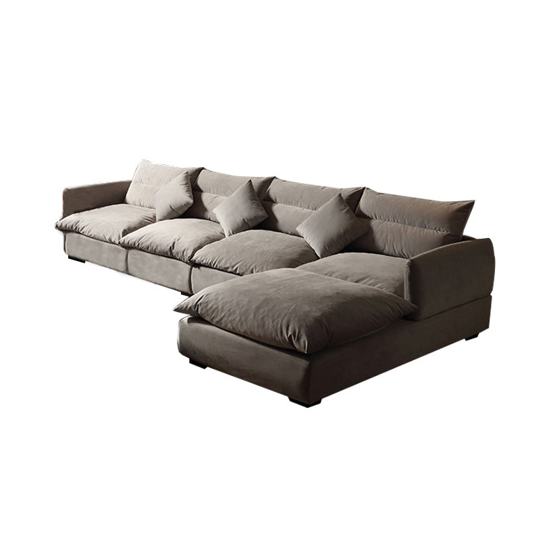 Square Arm Light-grey Contemporary Velvet L-Shape Sofa for Living Room