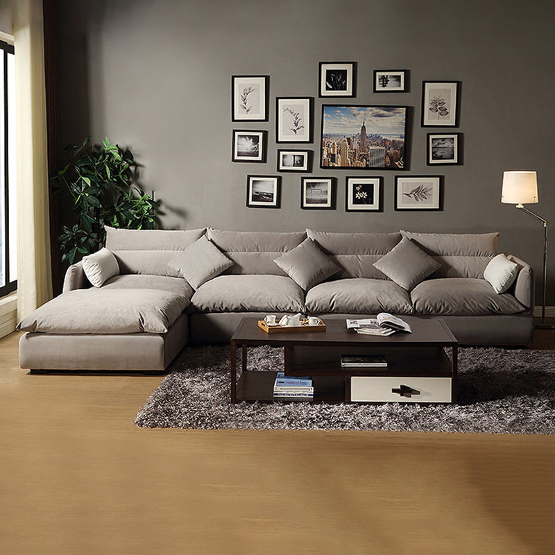 Square Arm Light-grey Contemporary Velvet L-Shape Sofa for Living Room