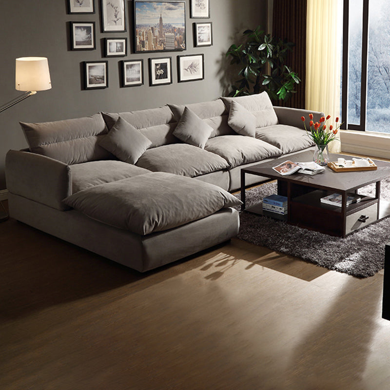 Square Arm Light-grey Contemporary Velvet L-Shape Sofa for Living Room
