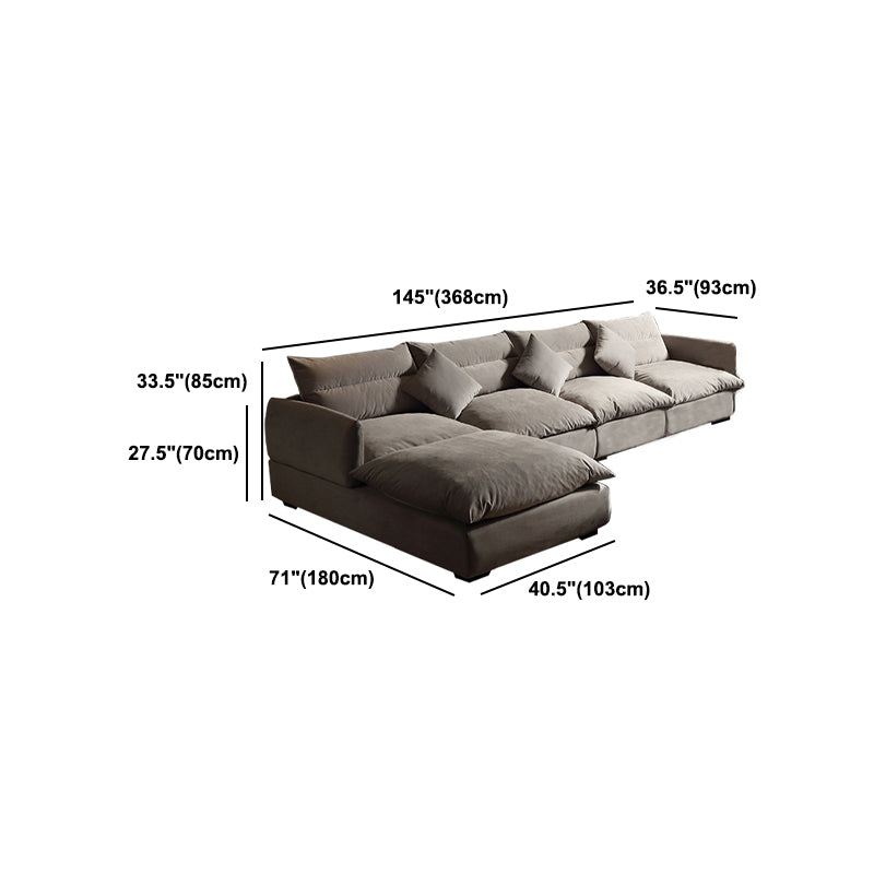 Square Arm Light-grey Contemporary Velvet L-Shape Sofa for Living Room
