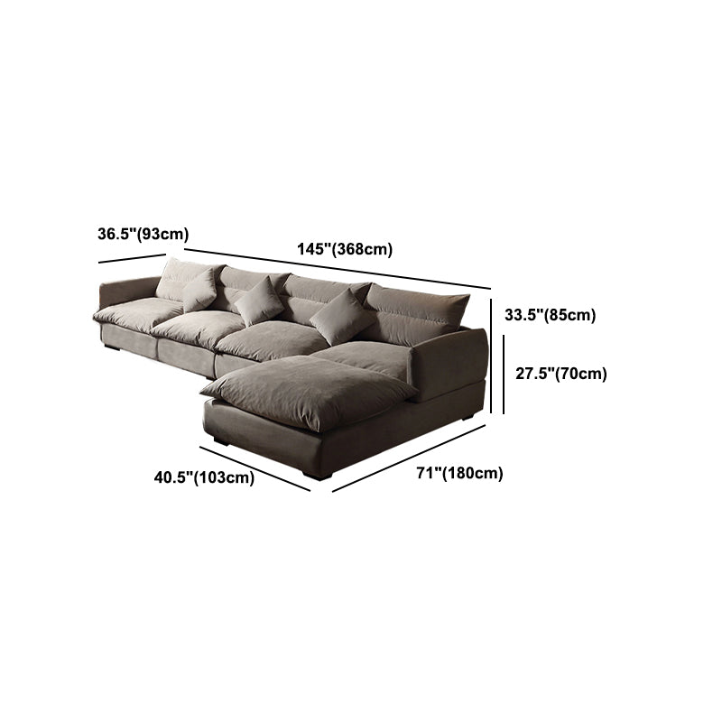 Square Arm Light-grey Contemporary Velvet L-Shape Sofa for Living Room