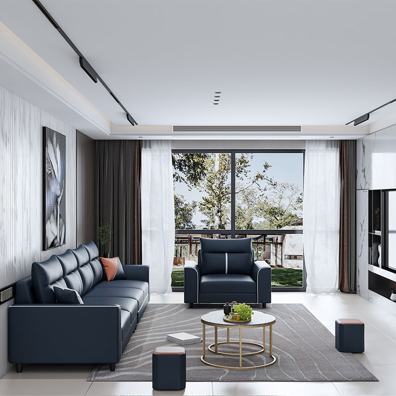 Square Arm Blue Removable Cushions Contemporary Stain-Resistant Sofa