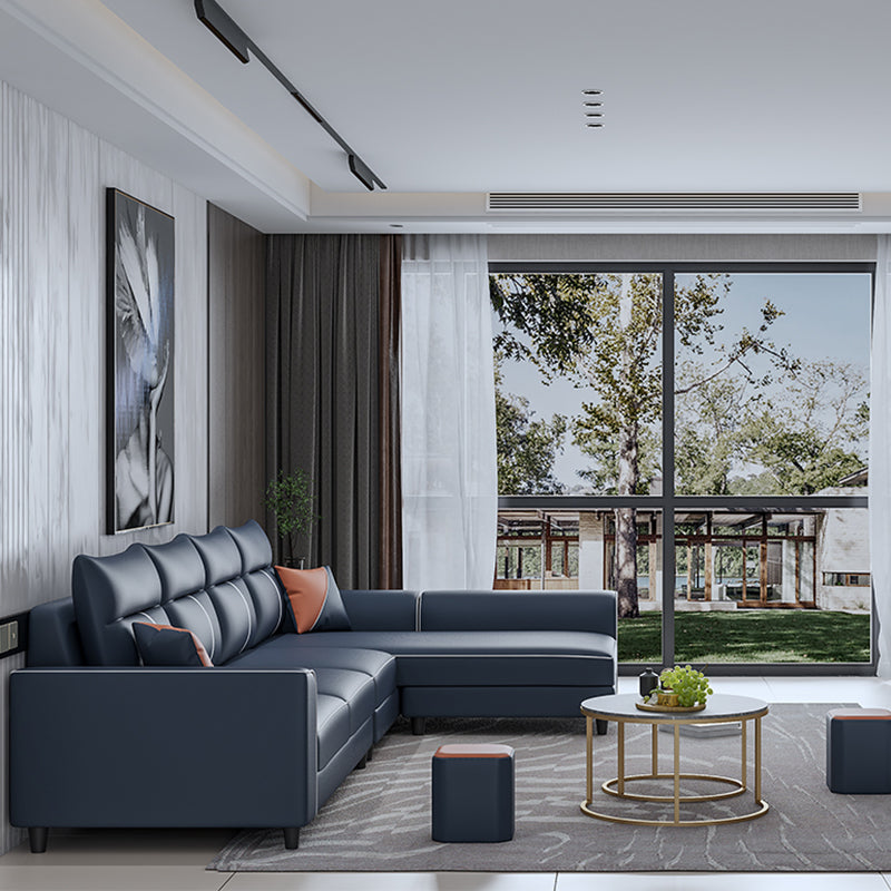 Square Arm Blue Removable Cushions Contemporary Stain-Resistant Sofa