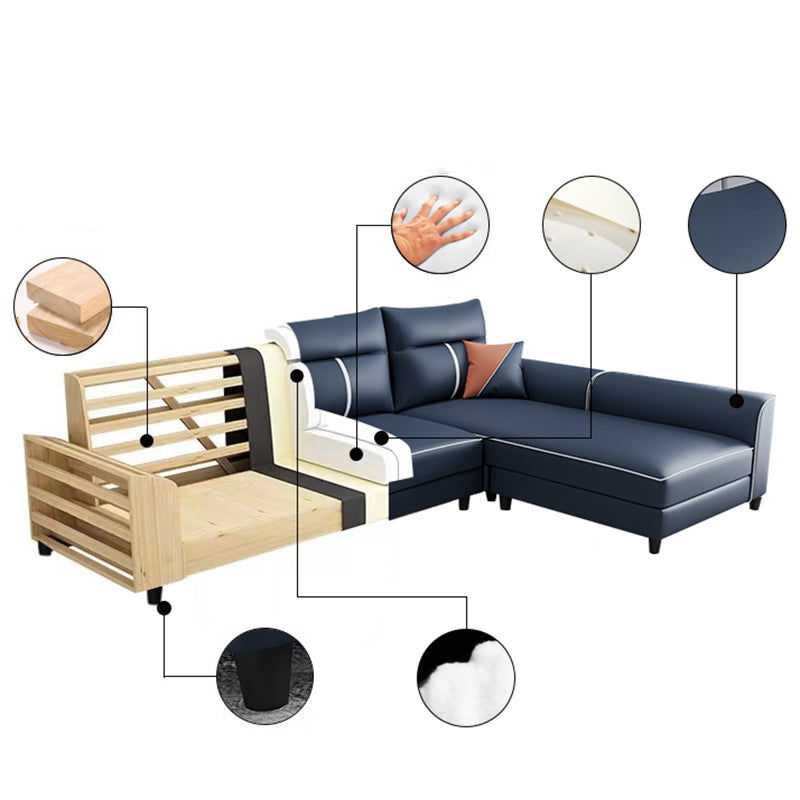 Square Arm Blue Removable Cushions Contemporary Stain-Resistant Sofa