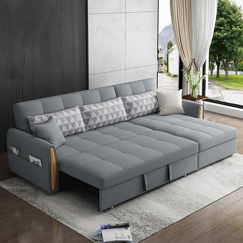 Square Arm Light-grey Contemporary Cotton Blend Sofa & Chaise for Living Room