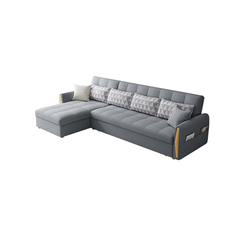 Square Arm Light-grey Contemporary Cotton Blend Sofa & Chaise for Living Room