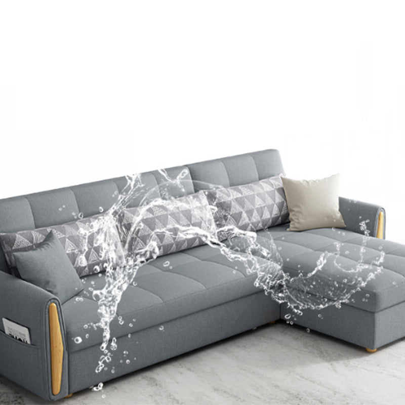 Square Arm Light-grey Contemporary Cotton Blend Sofa & Chaise for Living Room