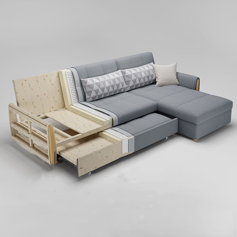 Square Arm Light-grey Contemporary Cotton Blend Sofa & Chaise for Living Room