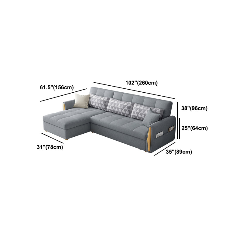 Square Arm Light-grey Contemporary Cotton Blend Sofa & Chaise for Living Room