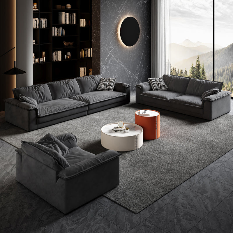 Stain-Resistant Dark Gray Contemporary Square Arm Solid Wood Sofa